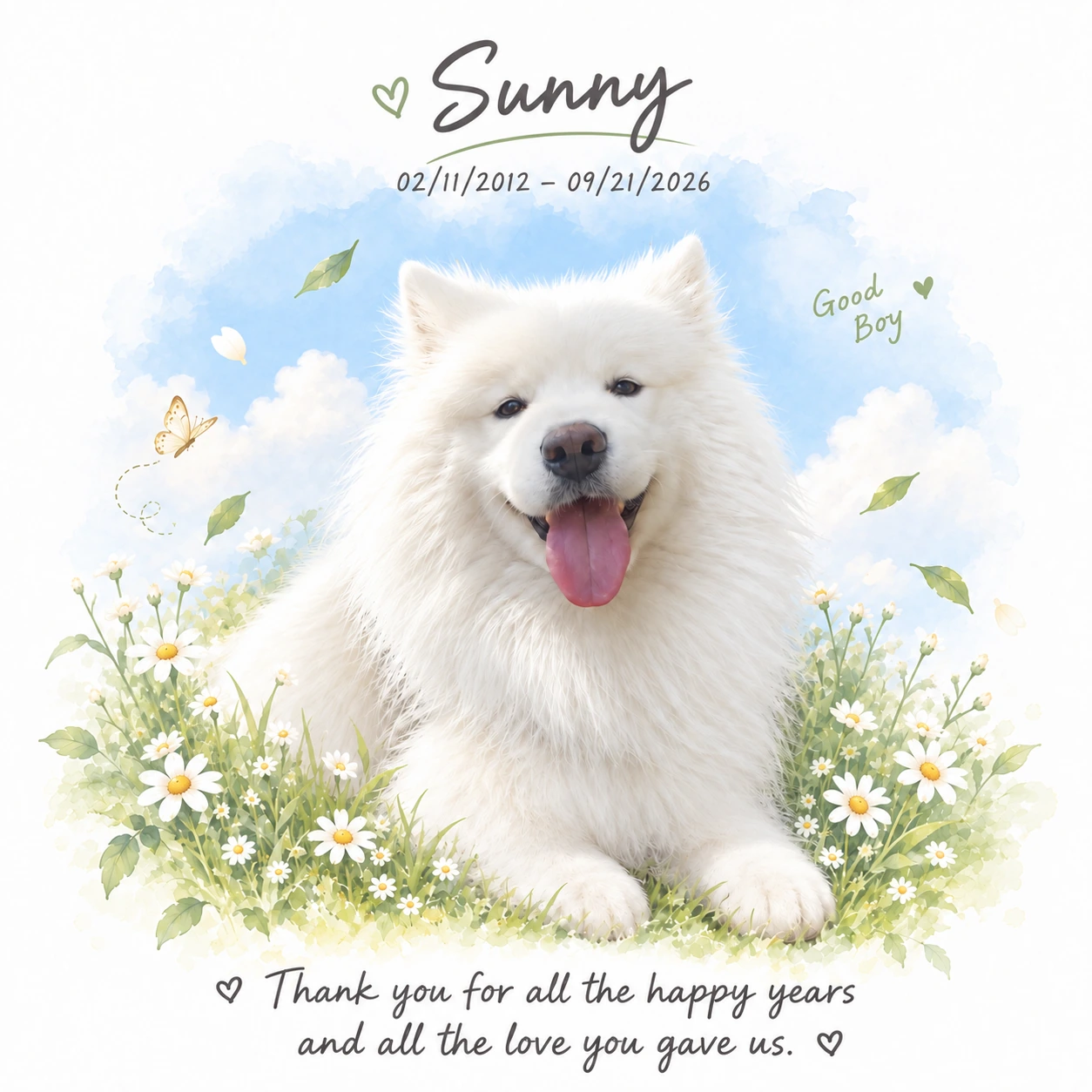 Sunny’s personalized portrait and words